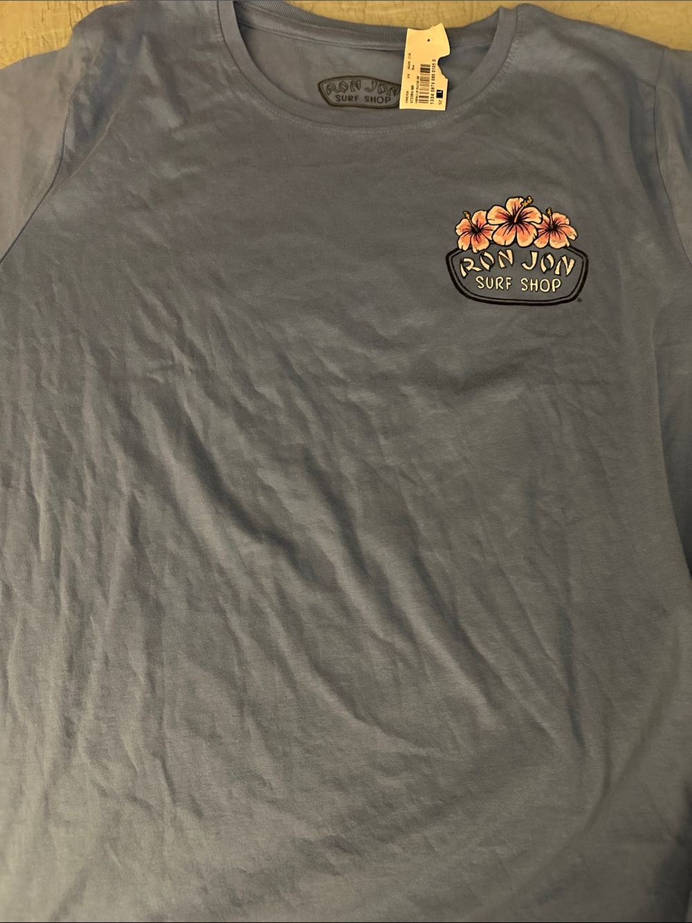 Ron Jon Women's Short Sleeve Tee in Dusty Blue with Floral Patch